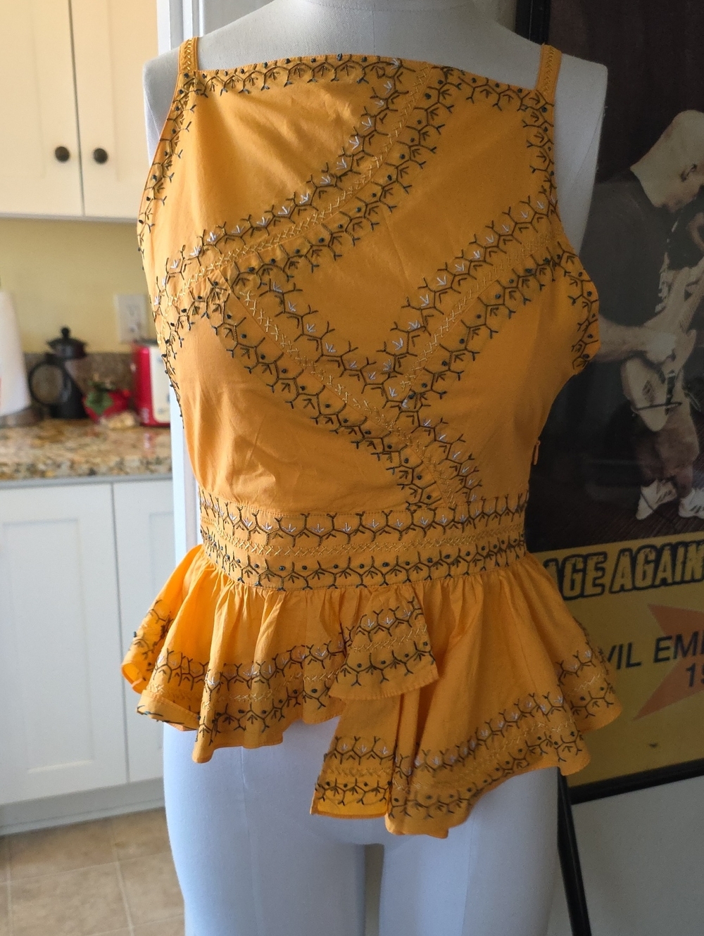 Ulla Johnson Yellow Embroidered Peplum Camisole In Perfect Condition!